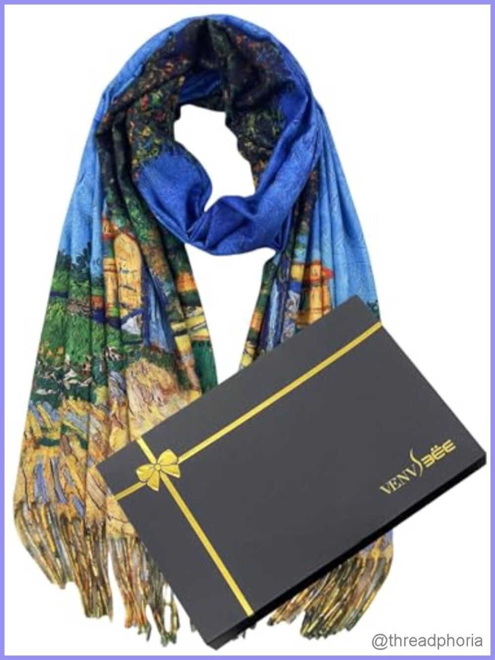 Reversible Van Gogh Art Scarf Shawl Wrap Pashmina with Gift Box